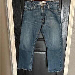 Blue Straight Leg Jeans with Contrast Stitching